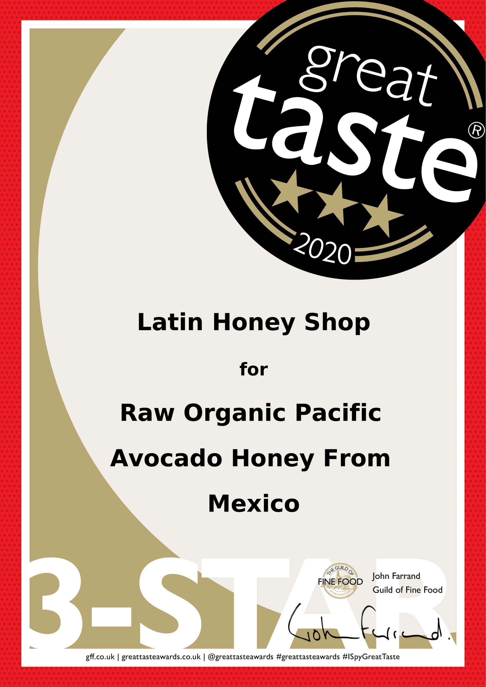 Pacific Avocado Honey Wins 3-Star Great Taste Award 2020!