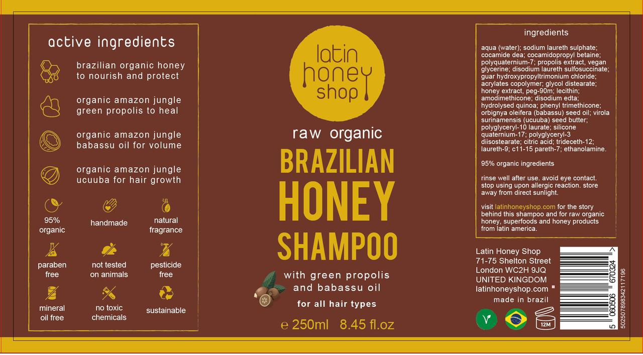 Latin Honey Shop Raw Organic Brazilian Honey Shampoo 250ml