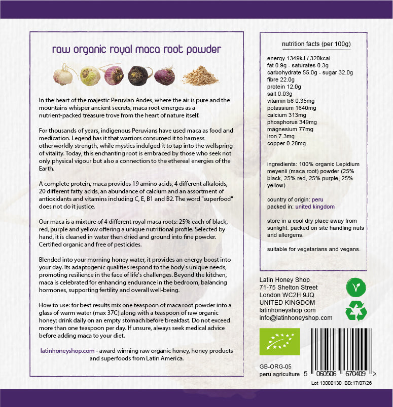 Raw Organic Royal Maca Root Powder - Latin Honey Shop