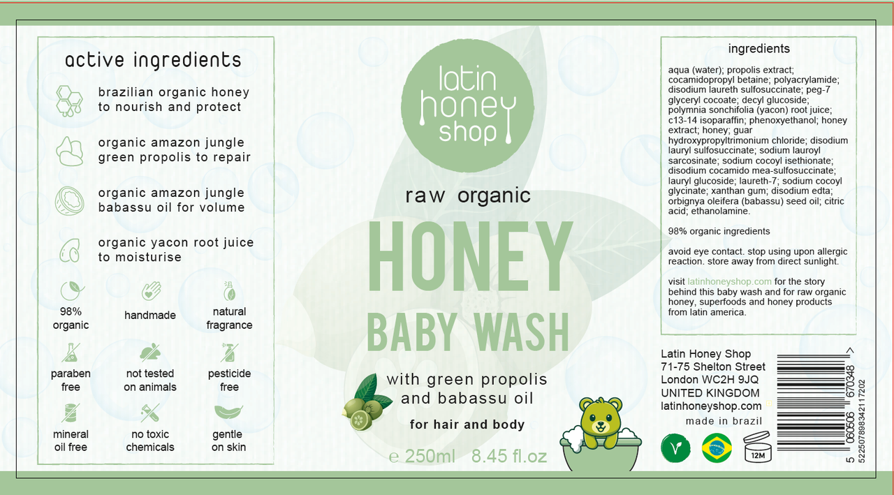 Latin Honey Shop Raw Organic Brazilian Honey Baby Wash 250ml