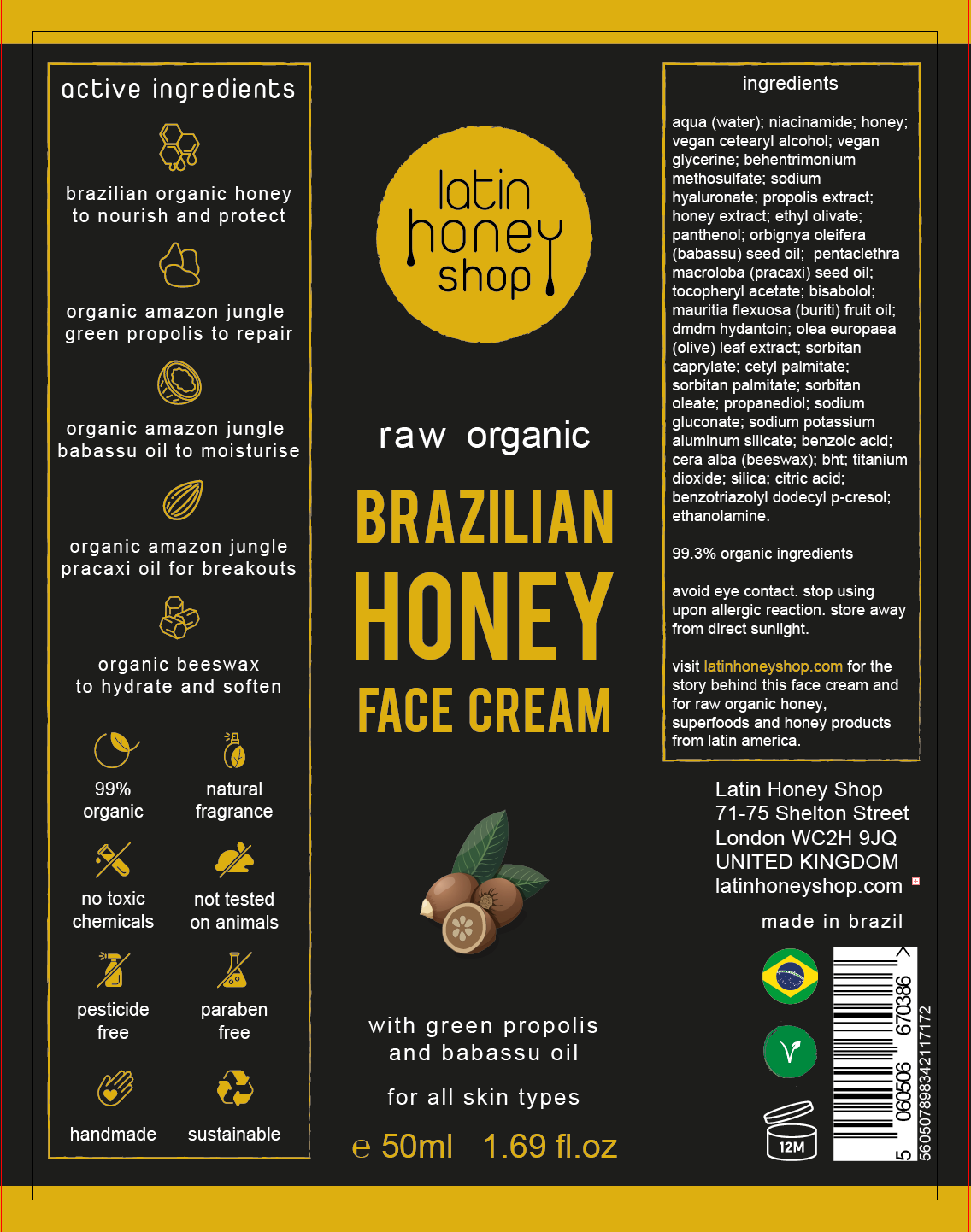 NEW Raw Organic Brazilian Honey Face Cream - 50ml