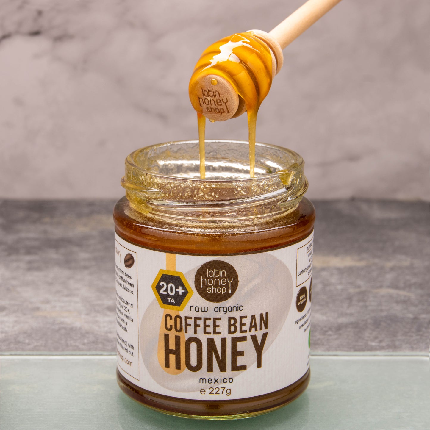 Latin Honey Shop 20+ aktiv rå ekologisk kaffebönhonung från Mexiko lika med 20+ TA Manuka honung