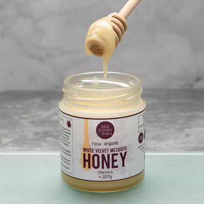 Latin Honey Shop roher Bio-Mesquite-Honig aus weißem Samt aus Mexiko